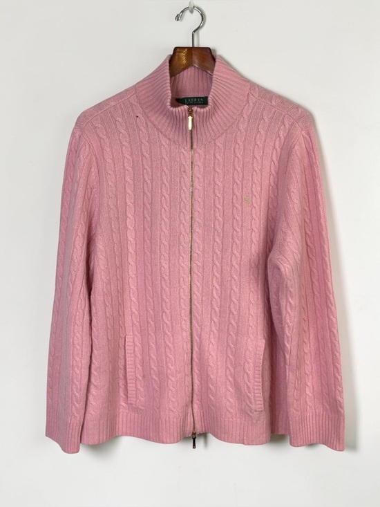 Lauren Ralph Lauren Sweaters - Lauren Ralph Lauren Cashmere Cable Knit Full Zip Sweater Cardigan Pink 3X FLAWS